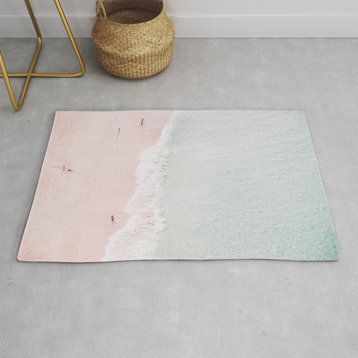Aerial Pink Beach Print - Pastel - Ocean - Sea - Travel photography Rug Gallery Image 1