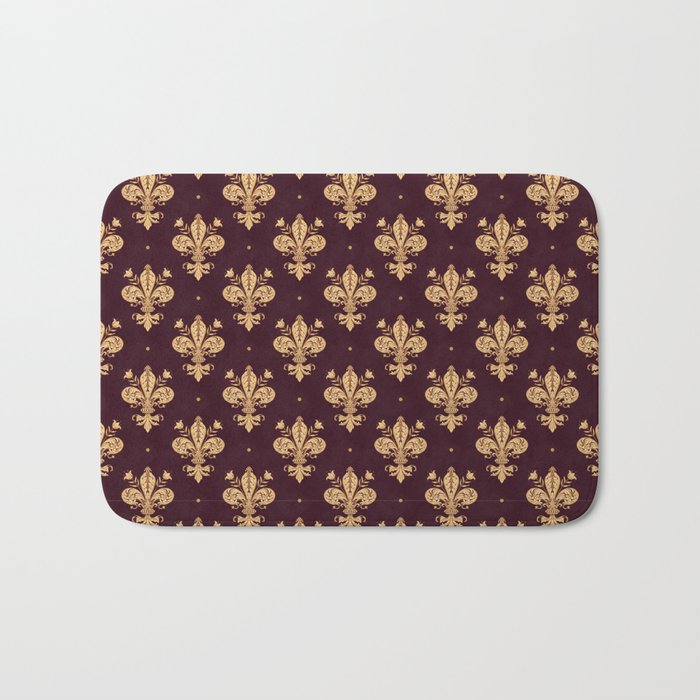 Fleur De Lis In Royal Burgundy and Gold Bath Mat Gallery Image 1
