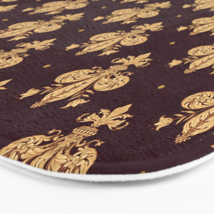 Fleur De Lis In Royal Burgundy and Gold Bath Mat Gallery Image 3
