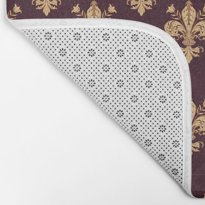 Fleur De Lis In Royal Burgundy and Gold Bath Mat Gallery Image 2