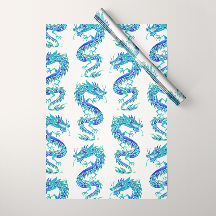 Chinese Dragon - Blue Palette Wrapping Paper Gallery Image 1