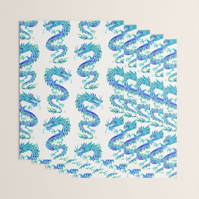Chinese Dragon - Blue Palette Wrapping Paper Gallery Image 3