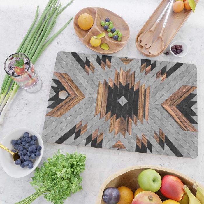 Urban Tribal Pattern No.6 - Aztec - Concrete and Wood Cutting Board Gallery Image 2