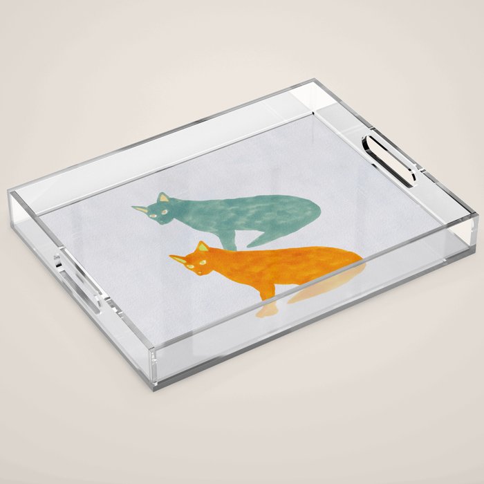 Twin Cats - Green and Orange Acrylic Tray Gallery Image 1