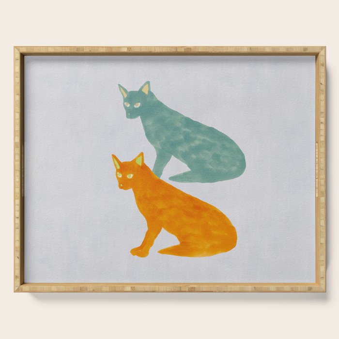 Twin Cats - Green and Orange Serving Tray Gallery Image 1