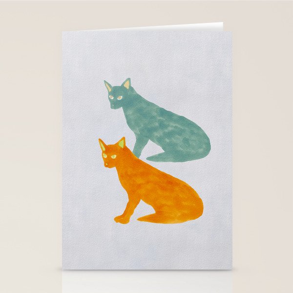 Twin Cats - Green and Orange Stationery Card Gallery Image 2