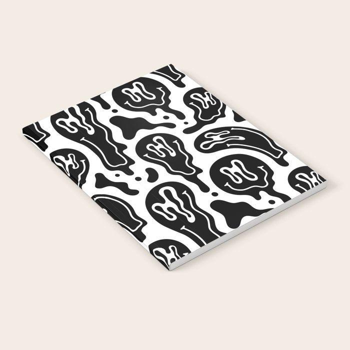 Black and white melted happy face pattern Notebook Gallery Image 2