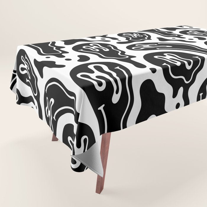 Black and white melted happy face pattern Tablecloth Gallery Image 1