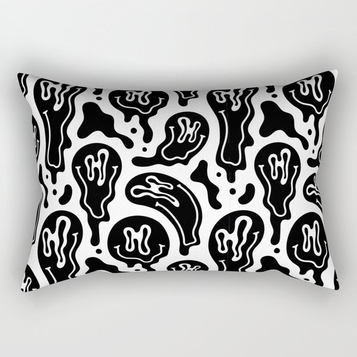 Black and white melted happy face pattern Rectangular Pillow Gallery Image 1