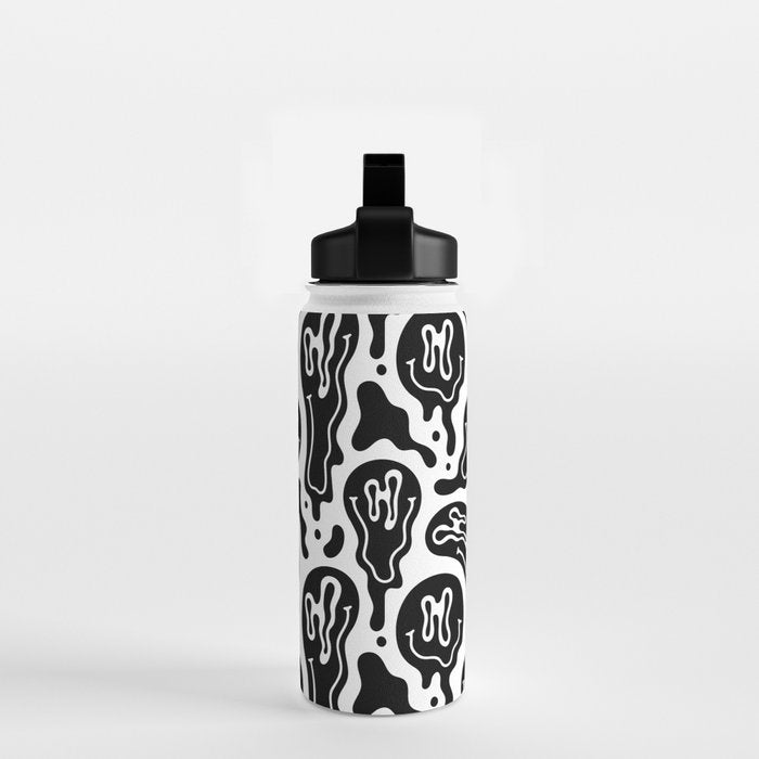 Black and white melted happy face pattern Water Bottle Gallery Image 2