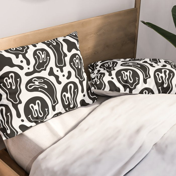 Black and white melted happy face pattern Pillow Sham Gallery Image 2