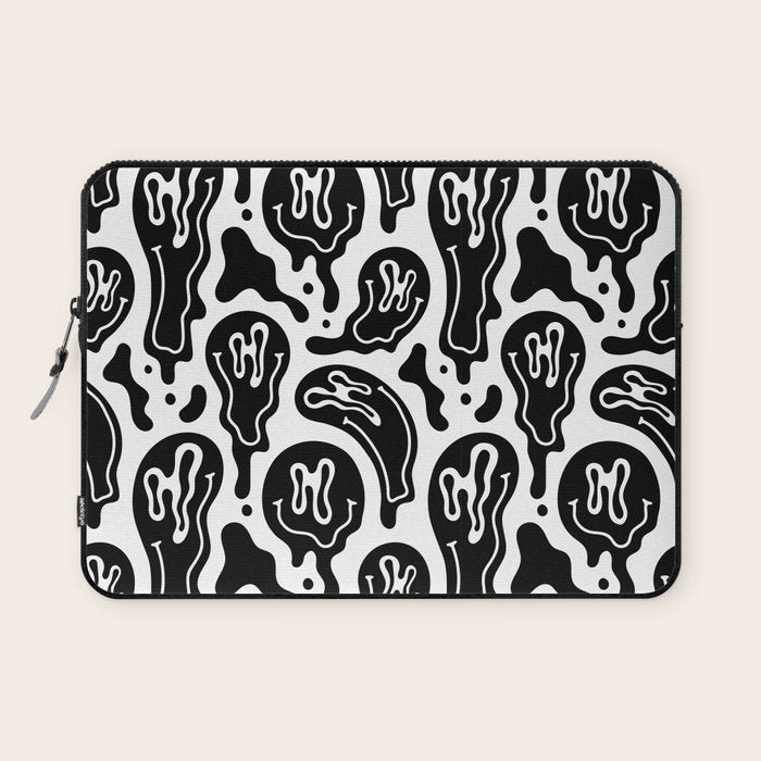 Black and white melted happy face pattern Laptop Sleeve Gallery Image 1