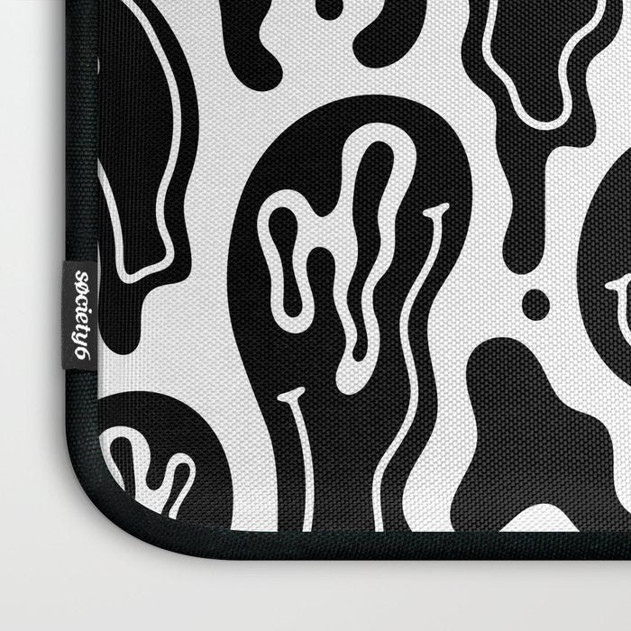 Black and white melted happy face pattern Laptop Sleeve Gallery Image 3