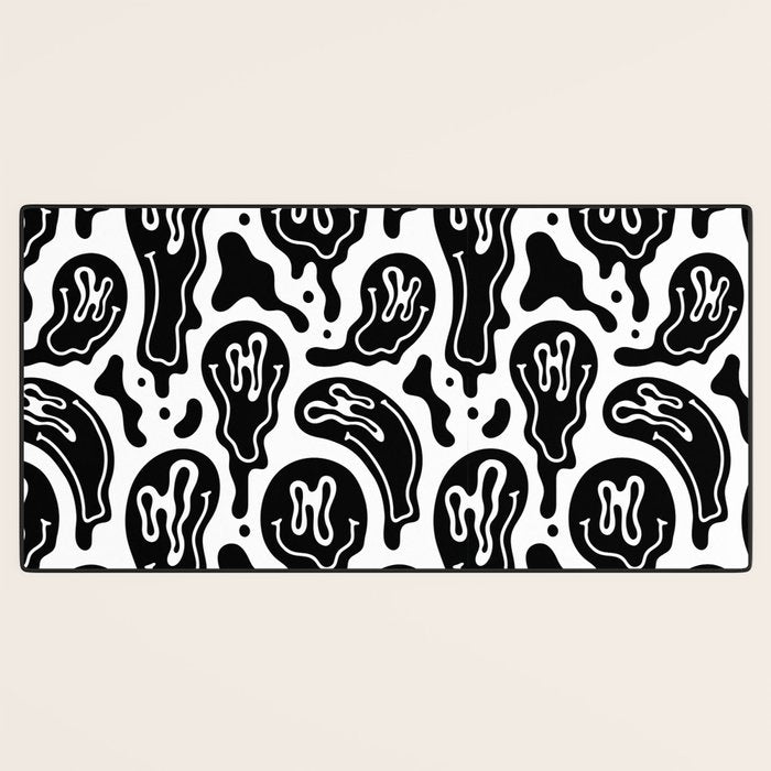 Black and white melted happy face pattern Desk Mat Gallery Image 3