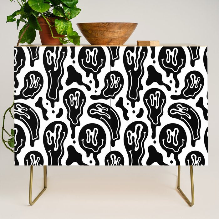 Black and white melted happy face pattern Credenza Gallery Image 1