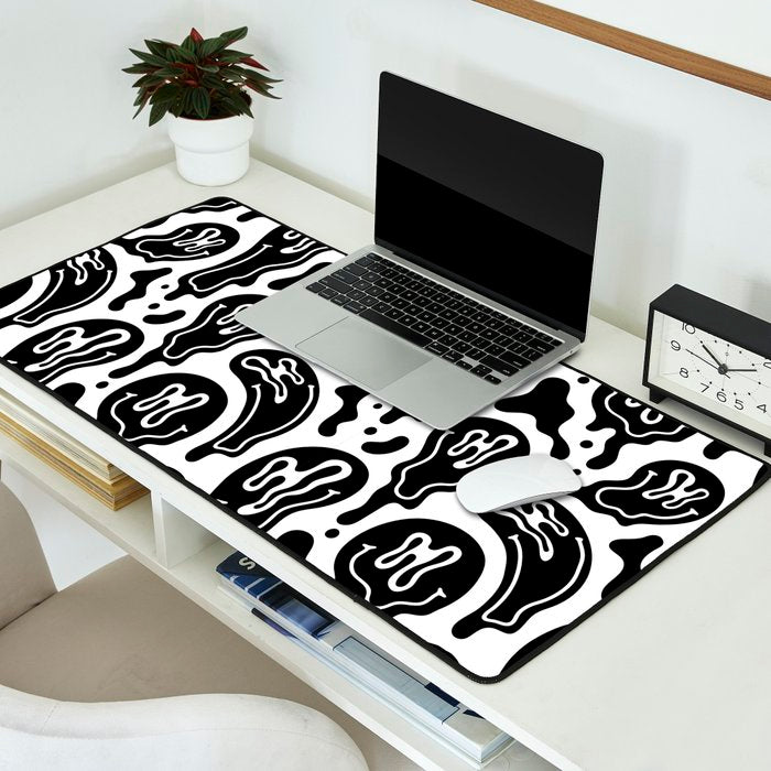 Black and white melted happy face pattern Desk Mat Gallery Image 2