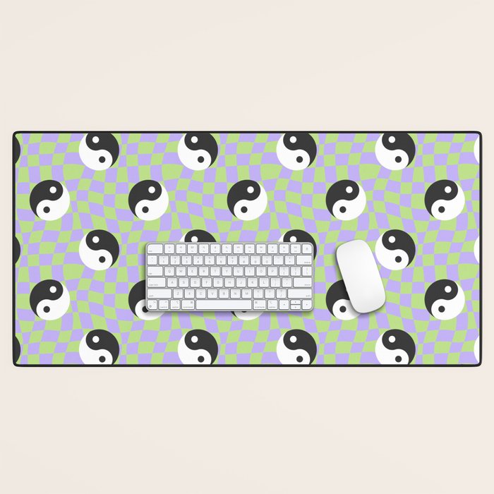 Retro psychedelic yin yang checkered pattern Desk Mat Gallery Image 1