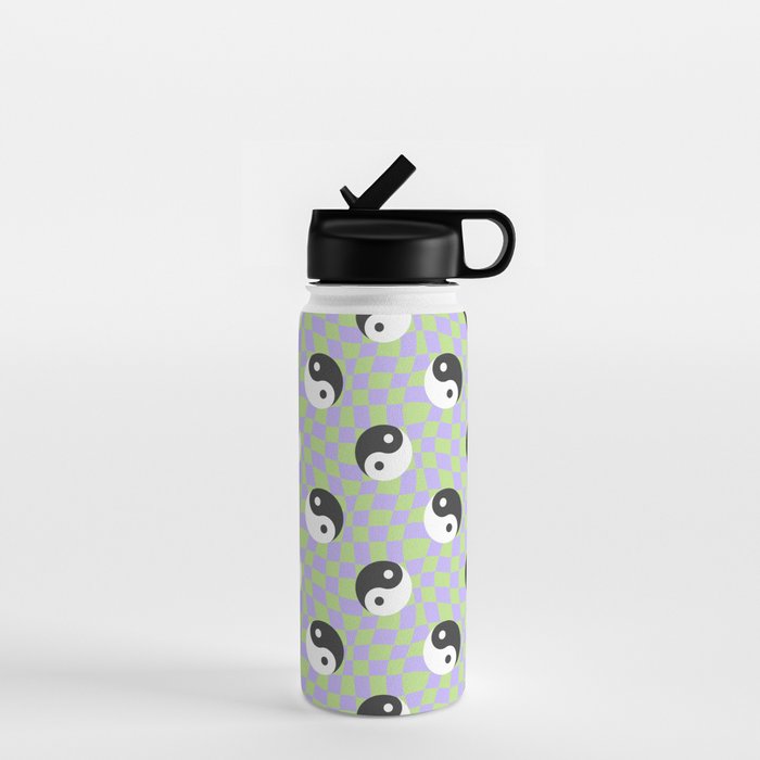 Retro psychedelic yin yang checkered pattern Water Bottle Gallery Image 1