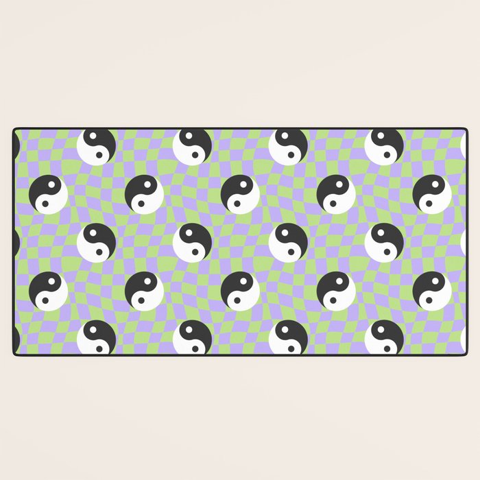 Retro psychedelic yin yang checkered pattern Desk Mat Gallery Image 3