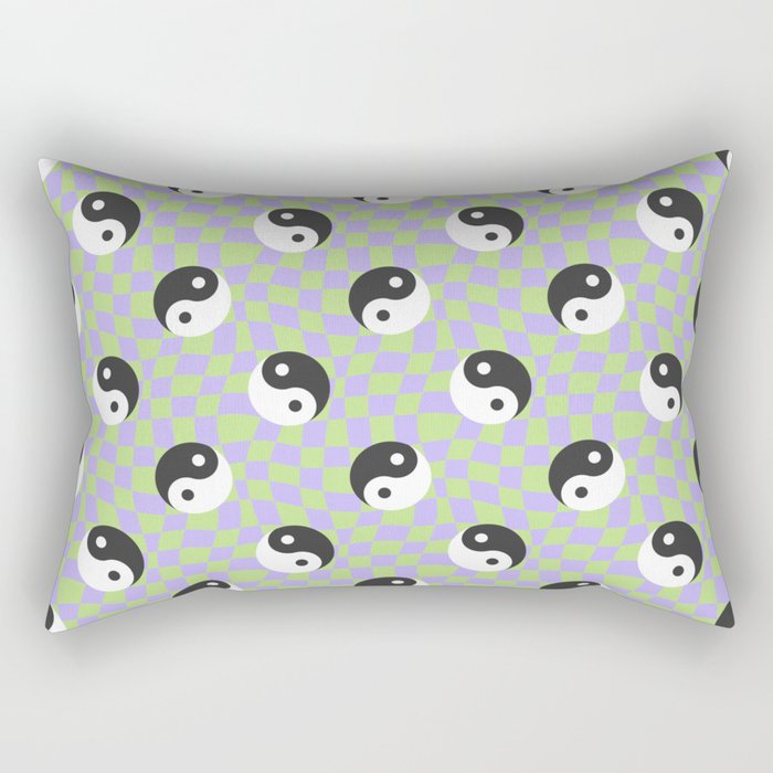 Retro psychedelic yin yang checkered pattern Rectangular Pillow Gallery Image 1