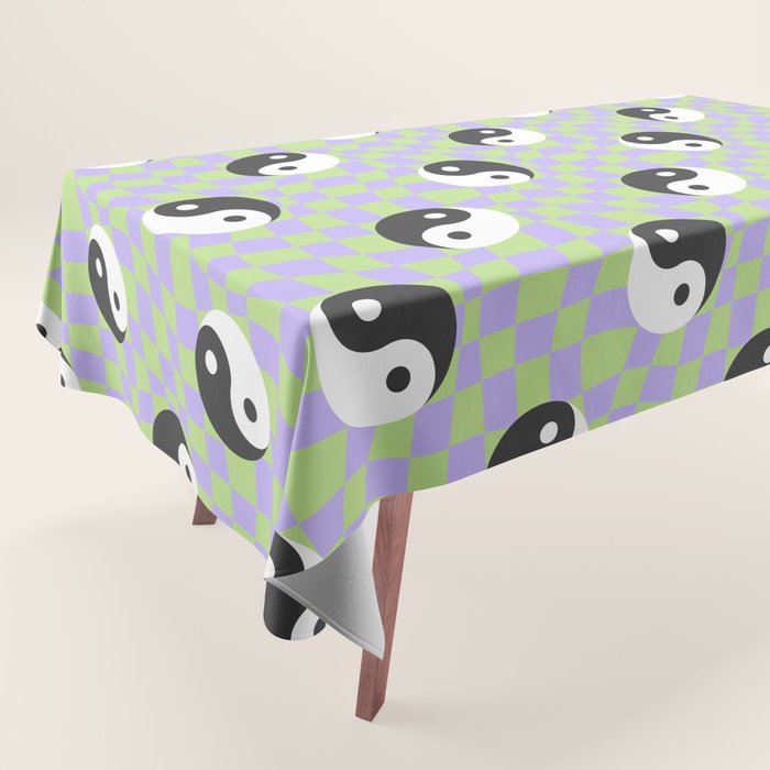 Retro psychedelic yin yang checkered pattern Tablecloth Gallery Image 1