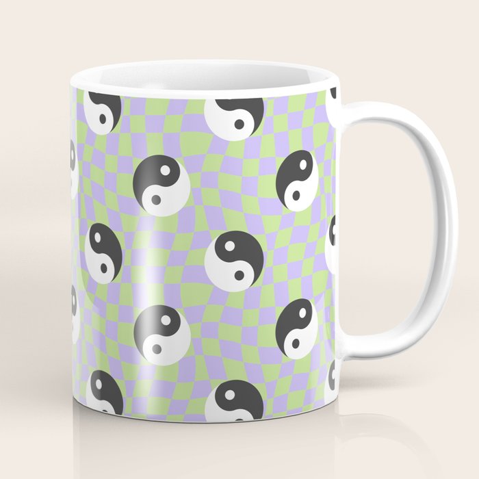 Retro psychedelic yin yang checkered pattern Coffee Mug Gallery Image 1