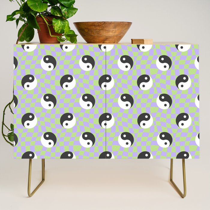 Retro psychedelic yin yang checkered pattern Credenza Gallery Image 1