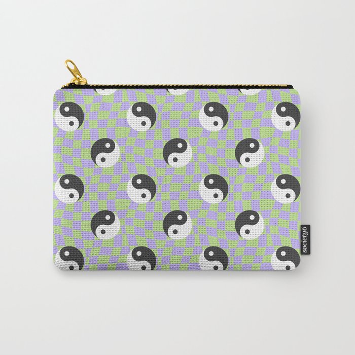 Retro psychedelic yin yang checkered pattern Carry All Pouch Gallery Image 1