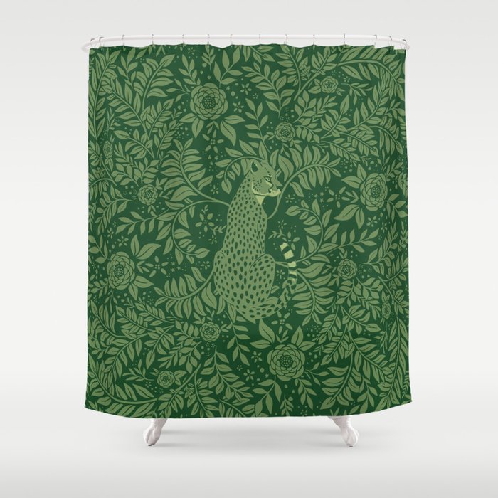 Spring Cheetah Pattern - Forest Green Shower Curtain Gallery Image 1