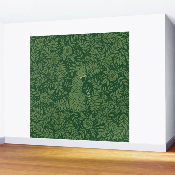 Spring Cheetah Pattern - Forest Green Wall Mural Gallery Image 2