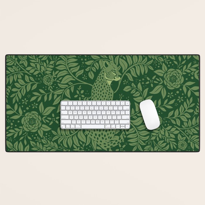 Spring Cheetah Pattern - Forest Green Desk Mat Gallery Image 1