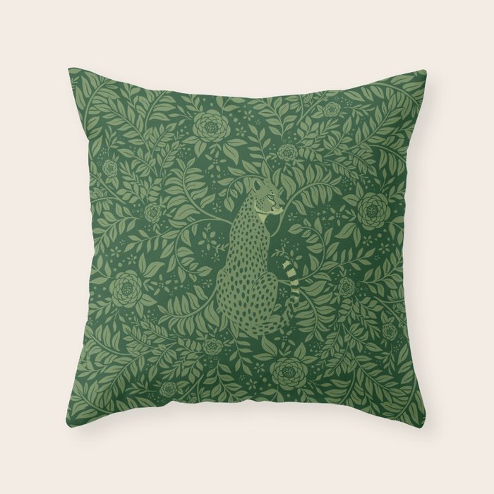 Spring Cheetah Pattern - Forest Green Throw Pillow Gallery Image 6