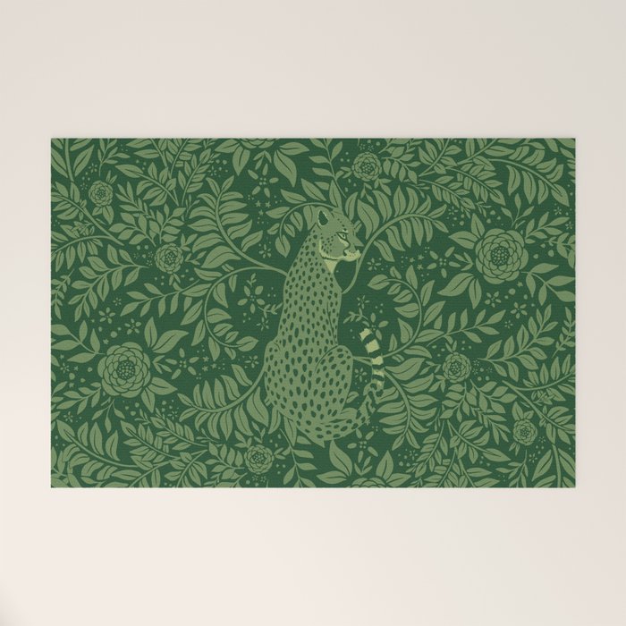 Spring Cheetah Pattern - Forest Green Welcome Mat Gallery Image 1