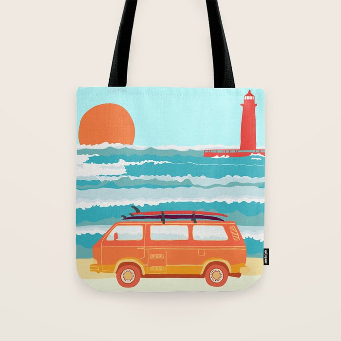 Great Lakes Surf Sunset Tote Bag Gallery Image 1