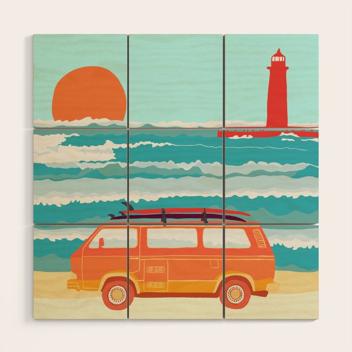 Great Lakes Surf Sunset Wood Wall Art Gallery Image 1