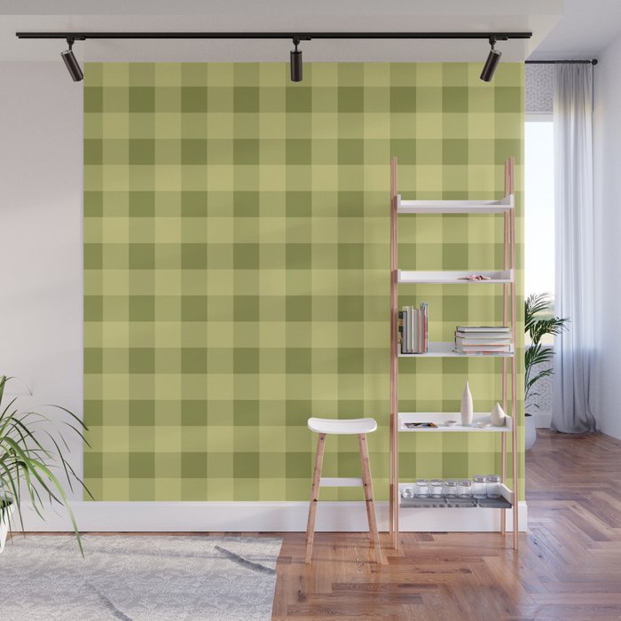 Gingham Large Lime Green Wall Mural Gallery Image 1