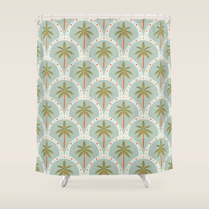 Vintage summer palm tree art pattern Shower Curtain Gallery Image 1