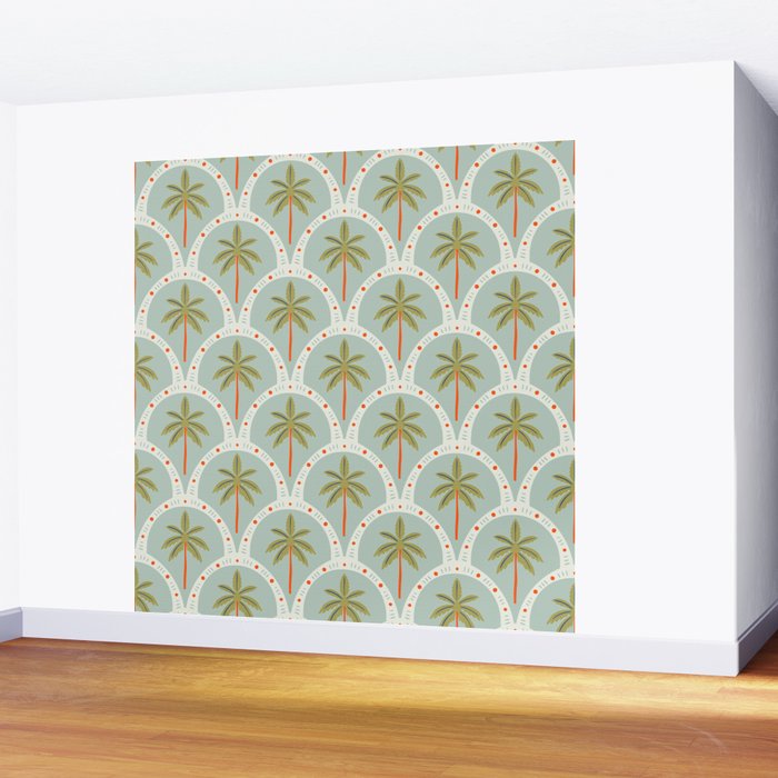Vintage summer palm tree art pattern Wall Mural Gallery Image 2