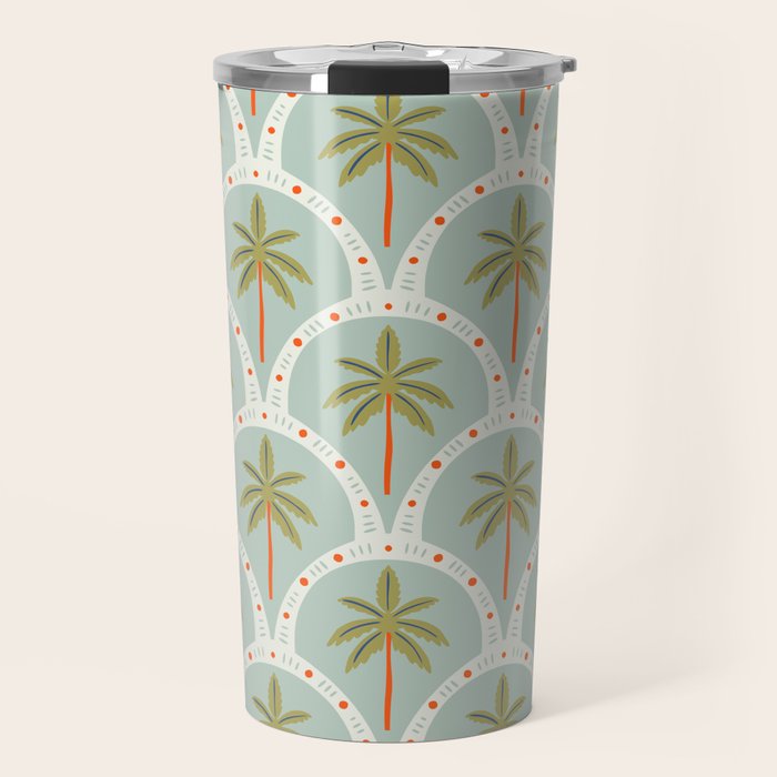 Vintage summer palm tree art pattern Travel Mug Gallery Image 1