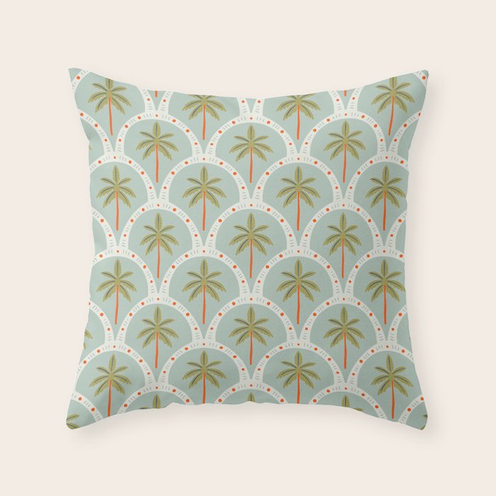 Vintage summer palm tree art pattern Throw Pillow Gallery Image 2