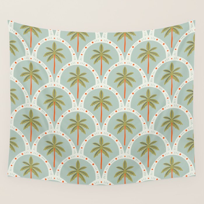 Vintage summer palm tree art pattern Wall Tapestry Gallery Image 1