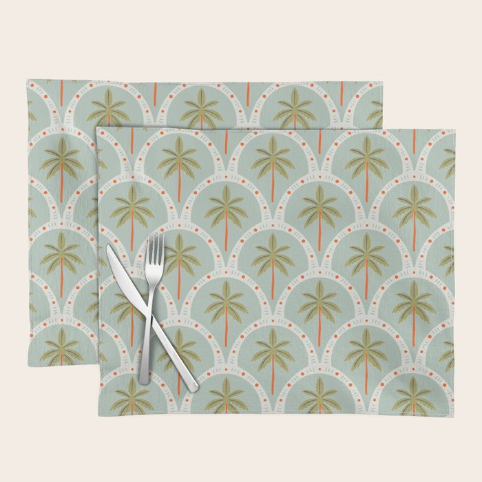 Vintage summer palm tree art pattern Placemat Gallery Image 1