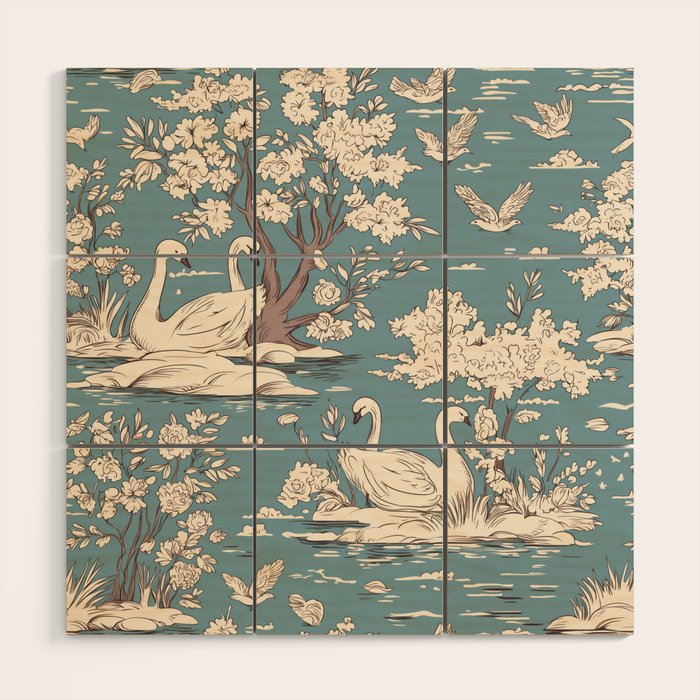 Elegant Swans in Bloom Wood Wall Art Gallery Image 1
