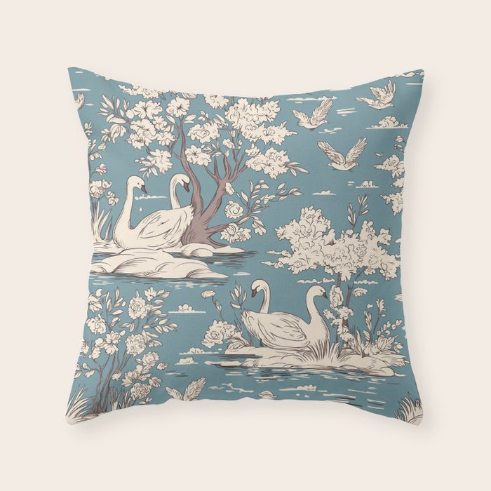 Elegant Swans in Bloom Throw Pillow Gallery Image 1