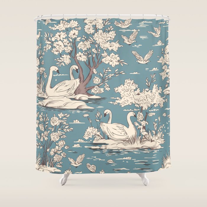 Elegant Swans in Bloom Shower Curtain Gallery Image 1