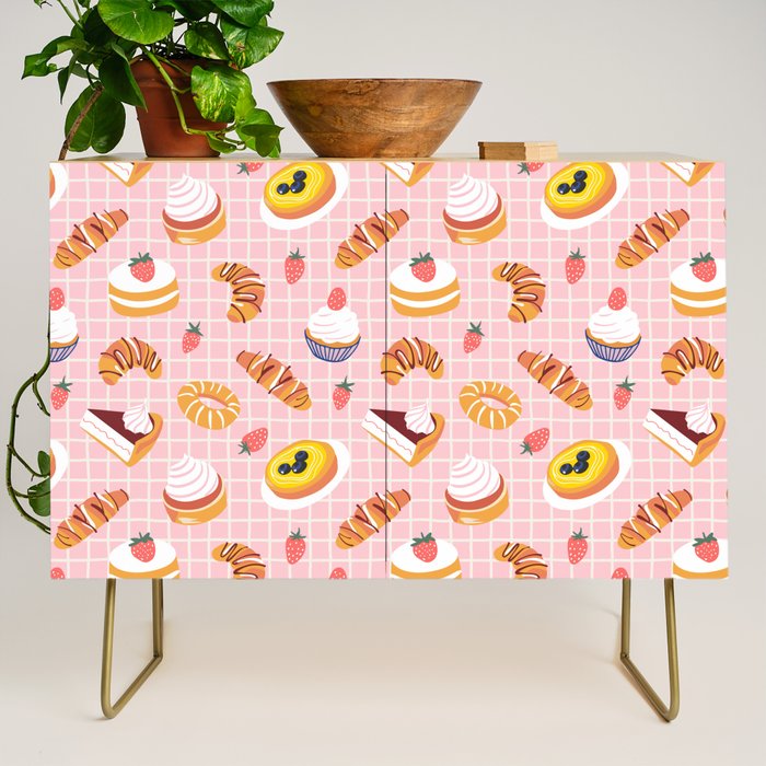 Vintage sweet pastry dessert food pattern Credenza Gallery Image 1