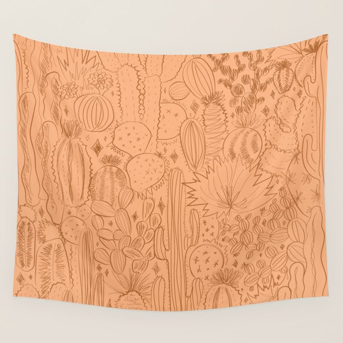Cactus Scene in Orange Wall Tapestry Gallery Image 1