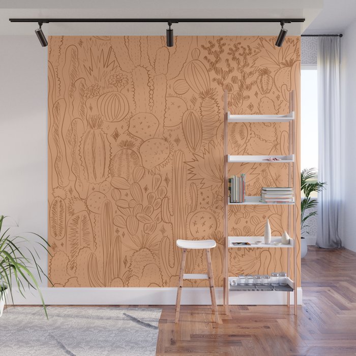 Cactus Scene in Orange Wall Mural Gallery Image 1