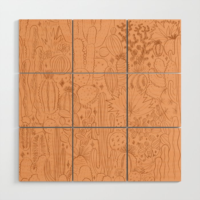 Cactus Scene in Orange Wood Wall Art Gallery Image 1