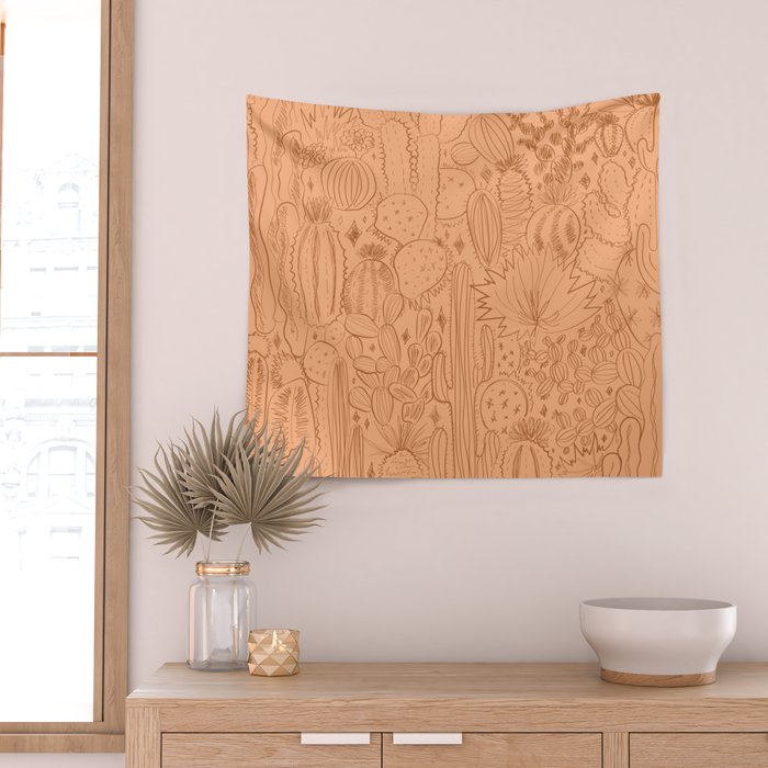 Cactus Scene in Orange Wall Tapestry Gallery Image 2